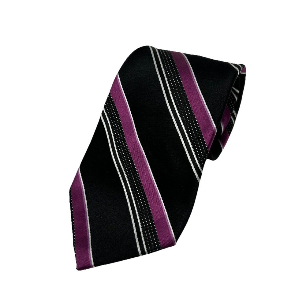 Michael Kors Black Purple Striped‎ 100% Silk Necktie 59.5” X 3.5”